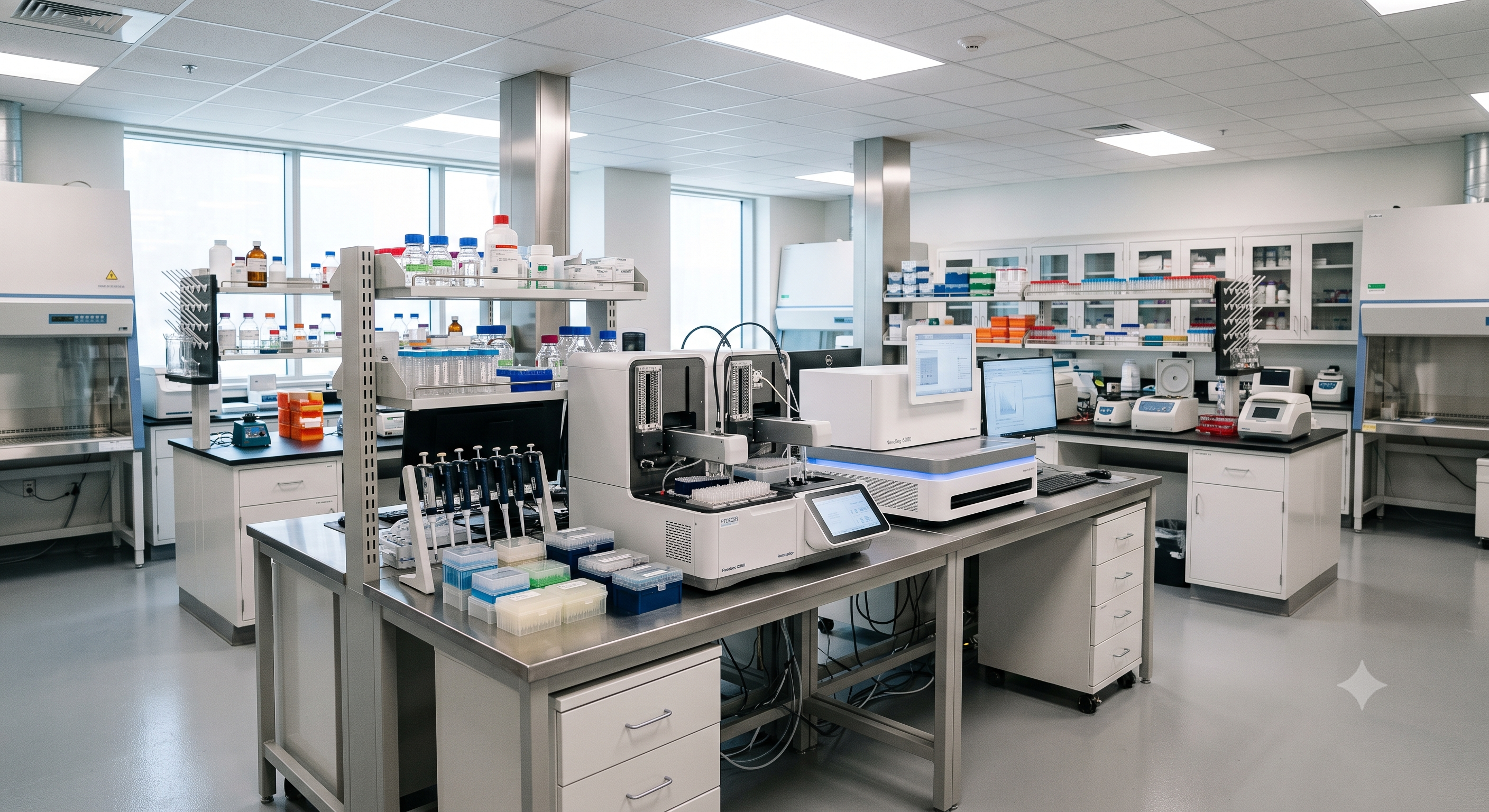 Modern genetics laboratory with DNA testing equipment